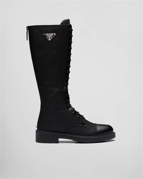 prada brushed-leather and re-nylon boots|Prada snakeskin boots.